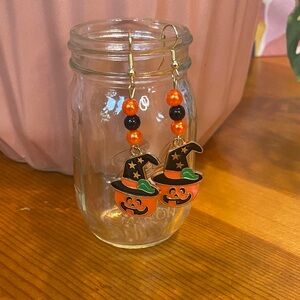 Hand Crafted Halloween Witchy Pumpkin Earrings - Orange and Black